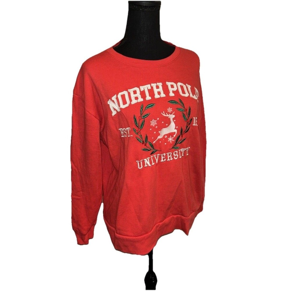 North Pole University L/XL ~ Long Sleeve Pullover Holiday Christmas Sweatshirt